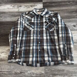 JNCO Blue Black‎ White Mens XL Plaid Retro Skater Pearl Snap Closure Shirt